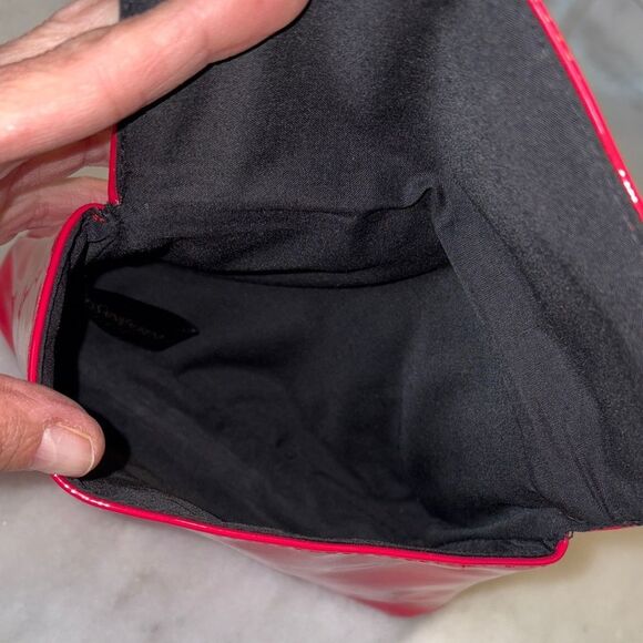 Yves Saint Laurent Purse Vibrant Red Patent Leather Clutch Cosmetic Bag NWT - Picture 13 of 15